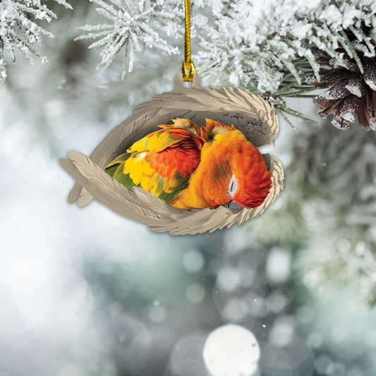 Christmas Sun Conure Sleeping Angel Ornament, Sun Conure Parrot Christmas Ornament Decor