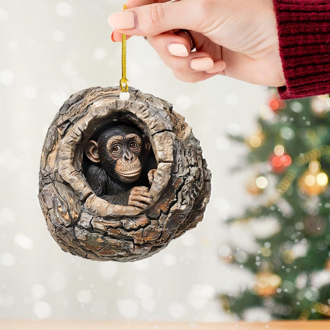 Christmas Monkey Flat Ornament Decor, Monkey Christmas Hanging Ornament Holiday Gift