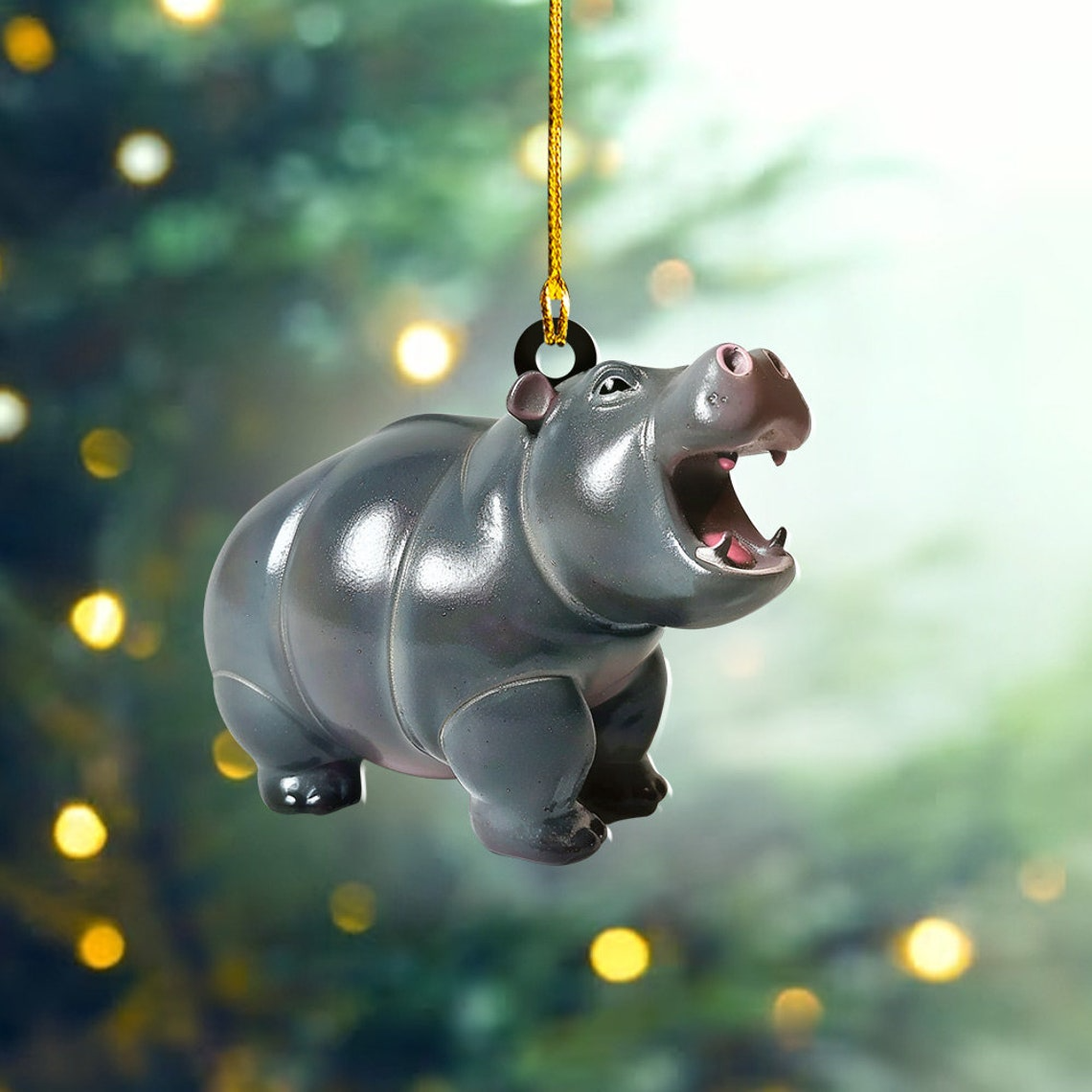 Cute Baby Hippo Flat Christmas Ornament Gift, Christmas Pygmy Hippo Car Ornament Decor