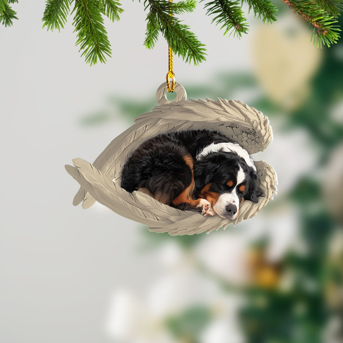 Bernese Mountain Dog Sleeping Angel Wings Ornament, Christmas Cute Dog Car Ornament Decor Gift