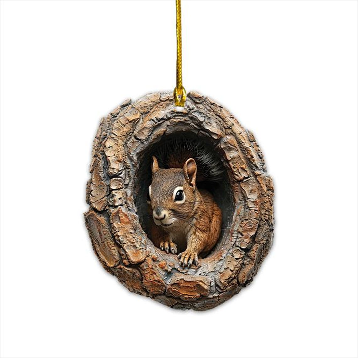 Squirrel in a Hollow Tree Christmas Ornament, Squirrel Hanging Christmas Ornament Gift