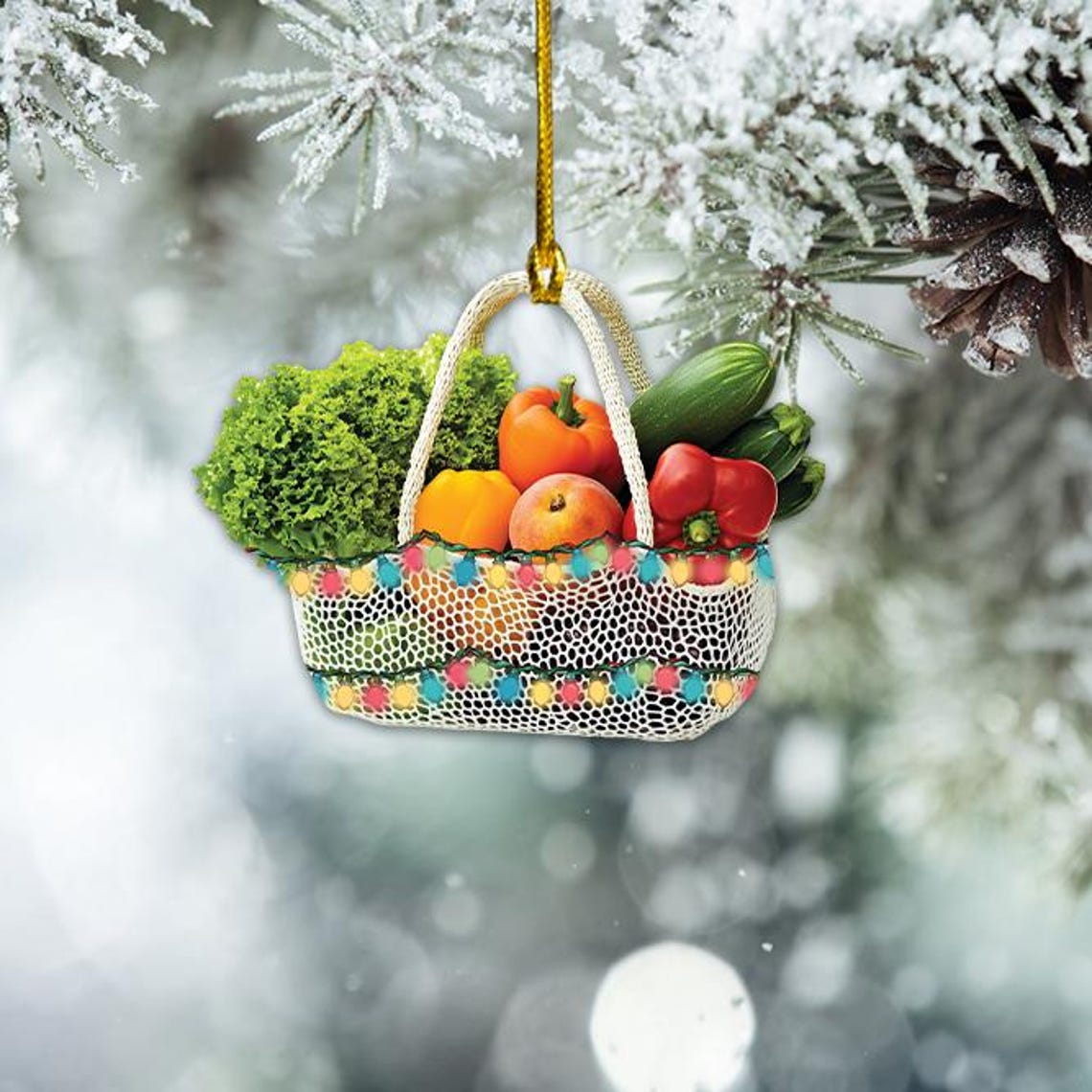 Vegetables Bag Hanging Christmas Ornament, Fruits Bag Christmas Ornament Decor Holiday Gift