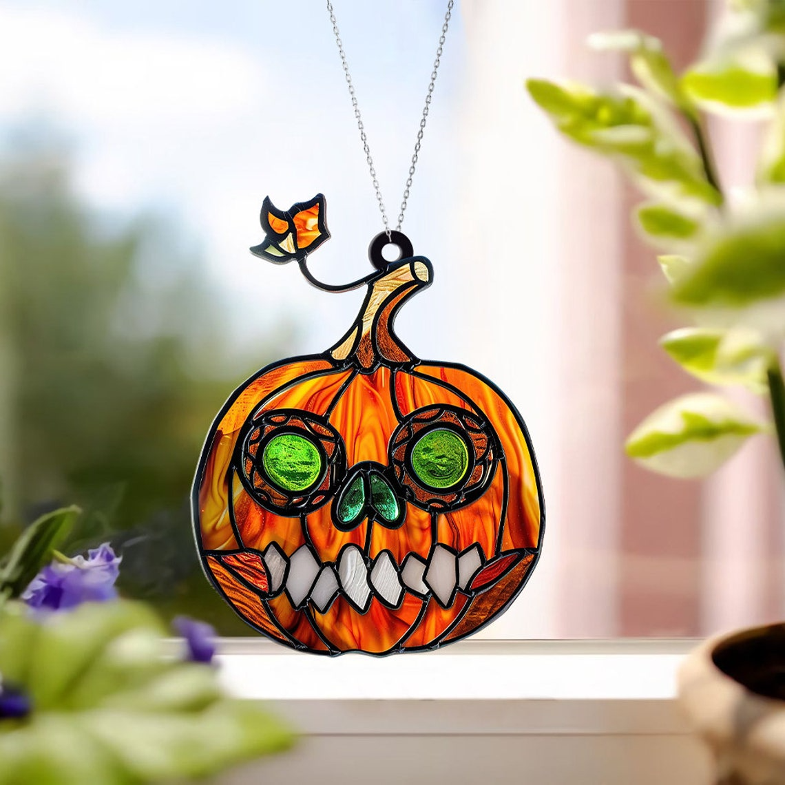 Face Pumpkin Suncatcher Ornament, Halloween Pumpkin Ornament Home Decor