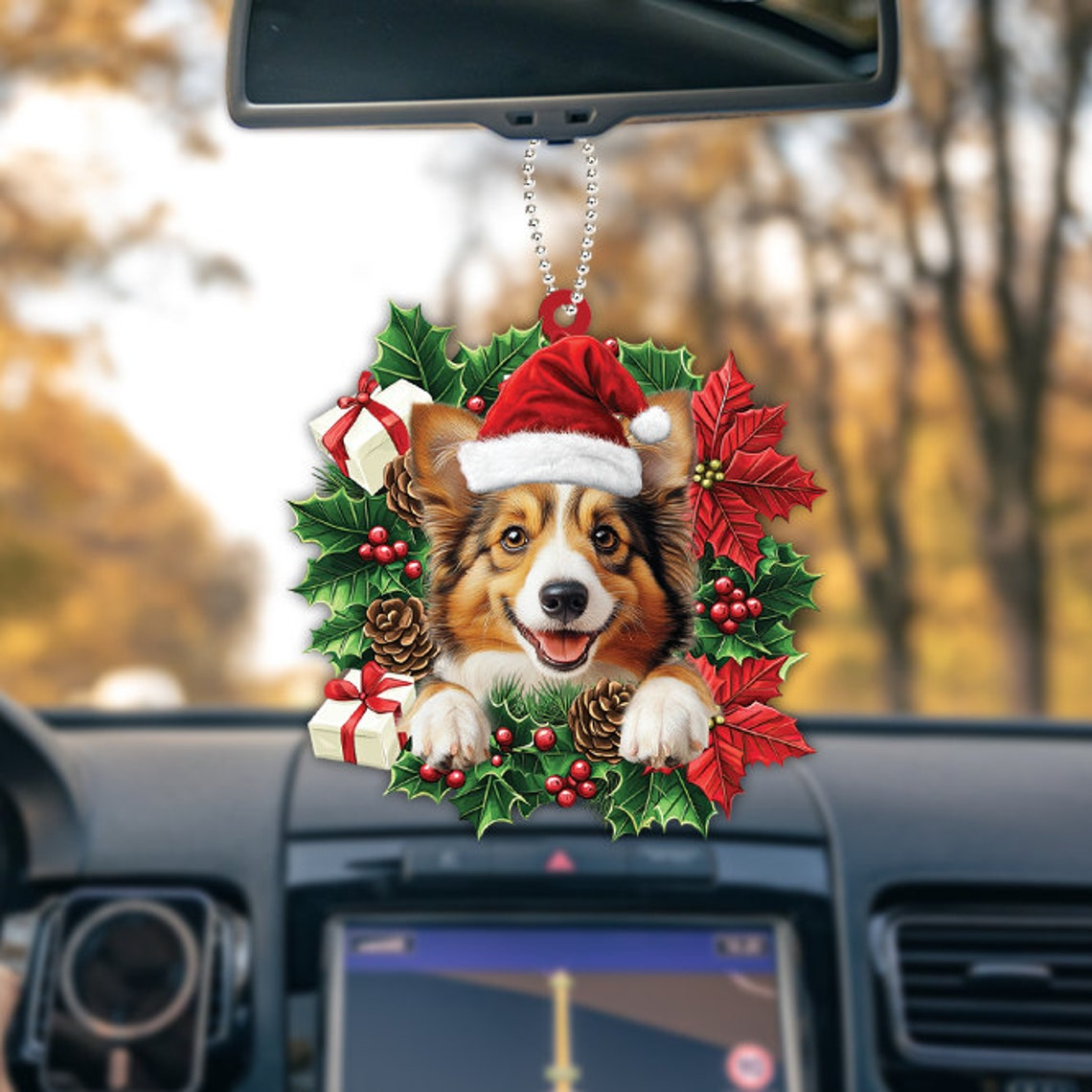 Shetland Sheepdog Christmas Wreath Ornament, Shetland Sheepdog Hanging Christmas Ornament