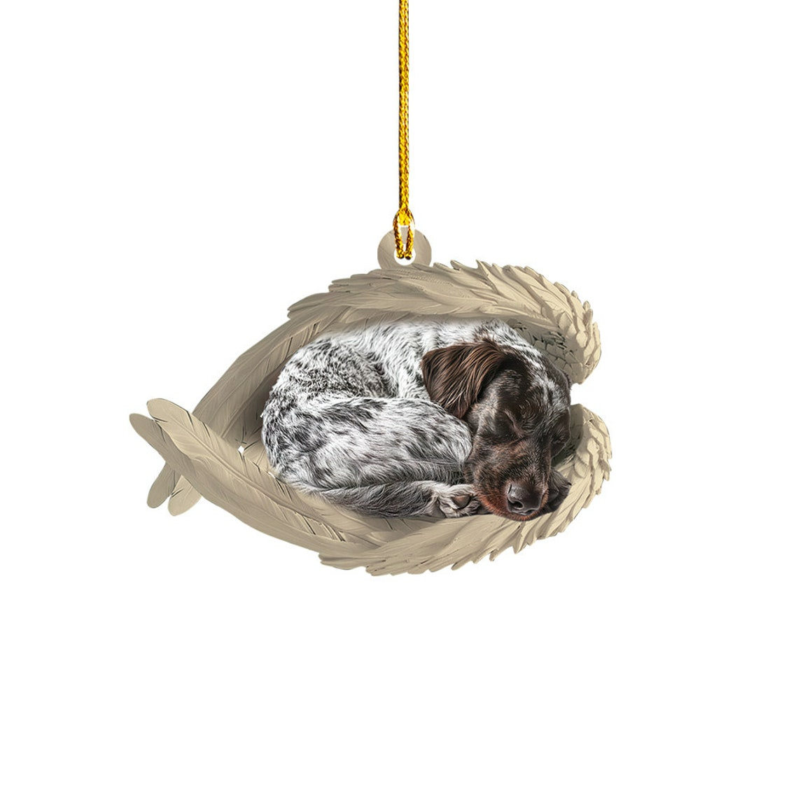 German Wirehaired Pointer Dog Angel Wings Ornament, Cute Dog Sleeping Christmas Ornament Gift