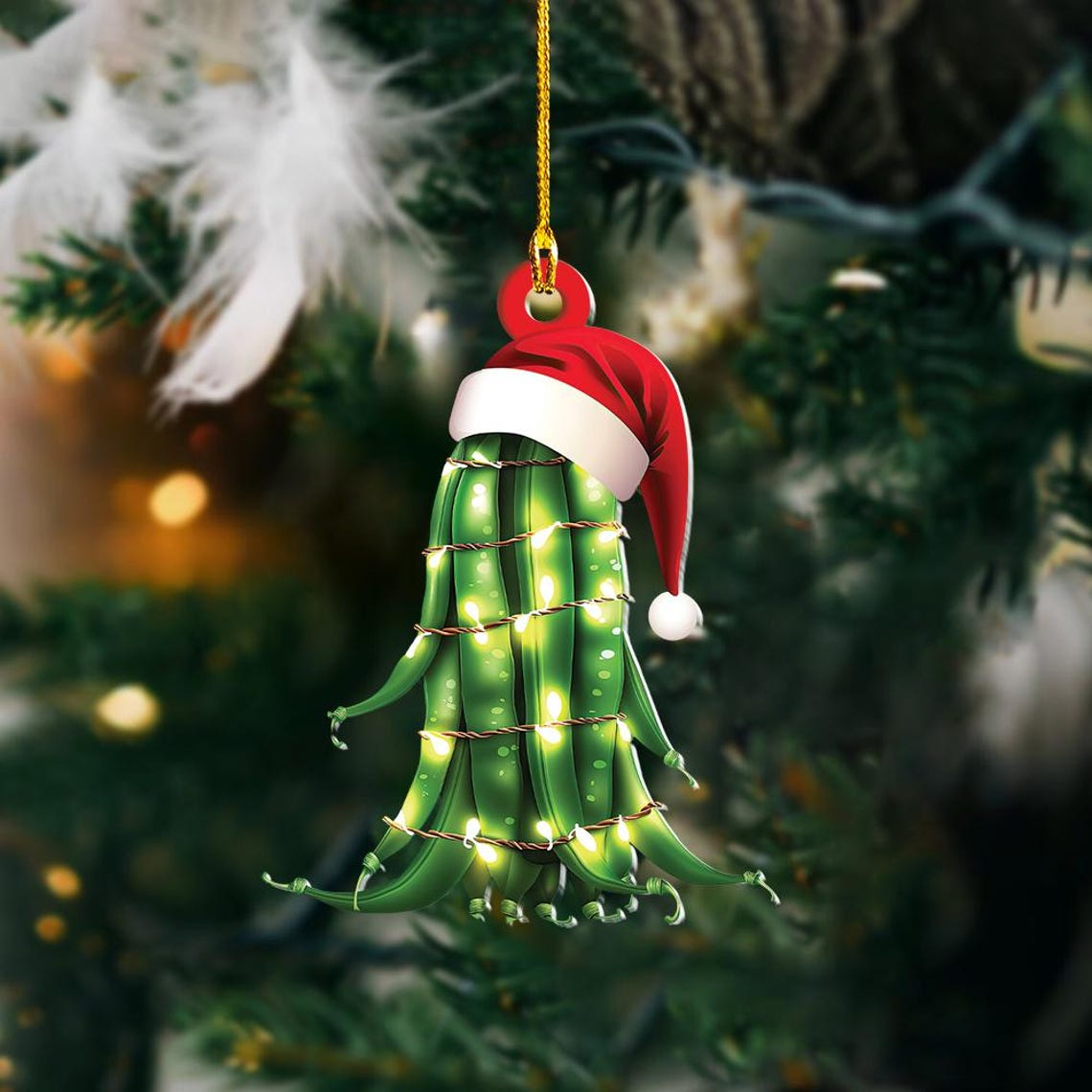 Christmas Green Bean Car Decor Ornament, Unique Green Bean Flat Hanging Ornament Decor