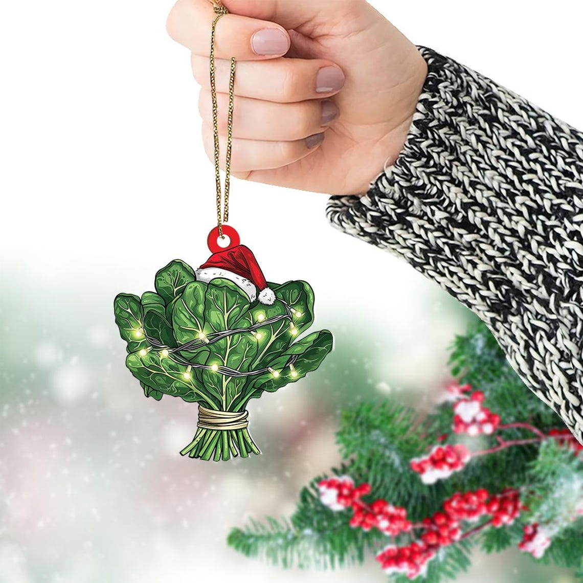 Spinach Hanging Christmas Tree Ornament Decor, Christmas Spinach Flat Hanging Ornament Decor