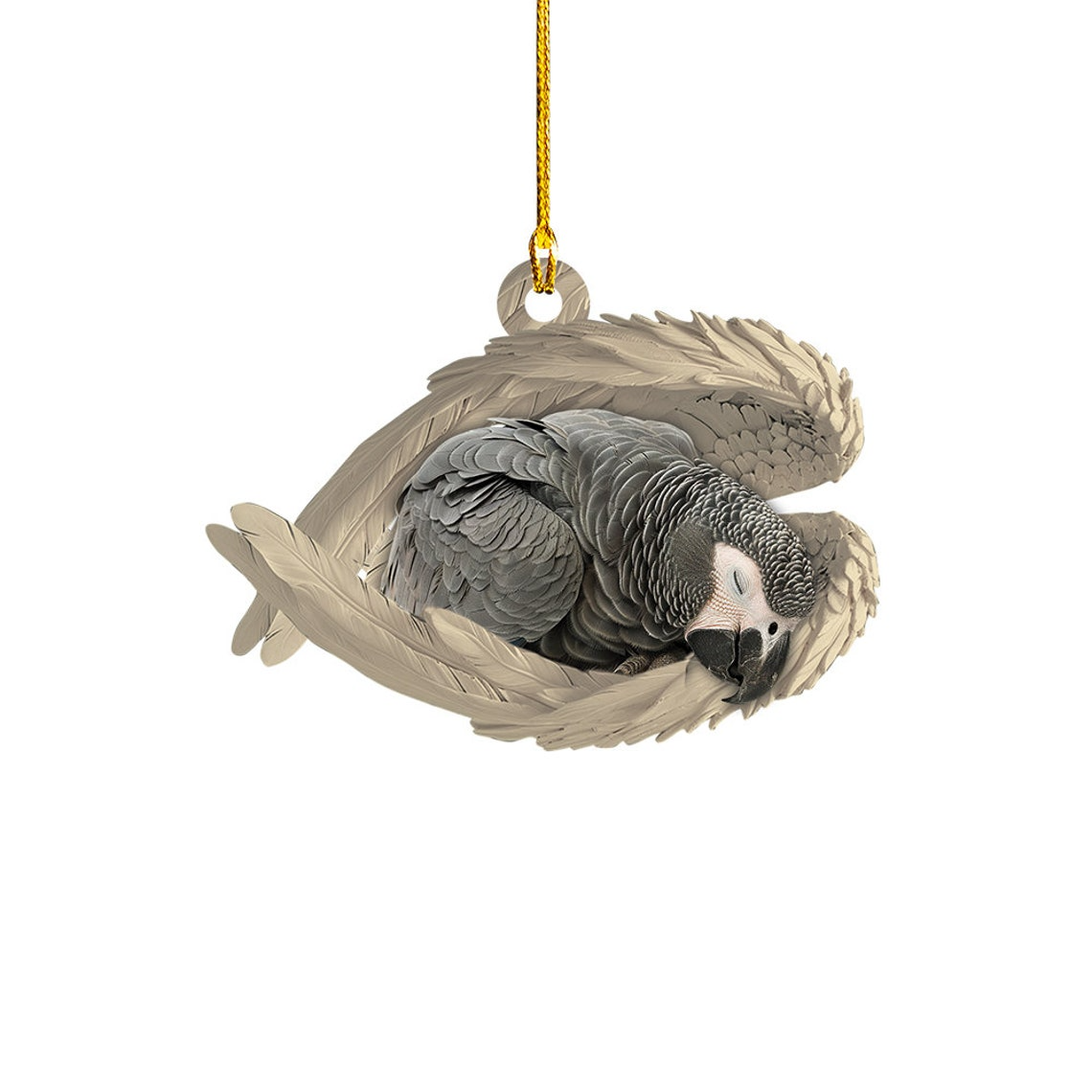 Grey Parrot Sleeping Angel Christmas Ornament, Christmas Grey Parrot Angel Wings Ornament Gift