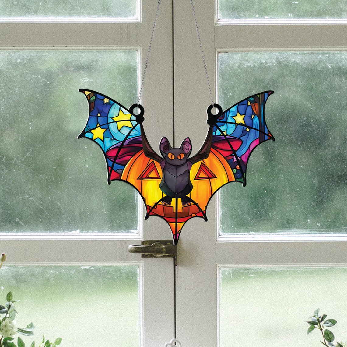 Bat Fly Hanging Suncatcher Ornament, Halloween Window Suncatcher Ornament