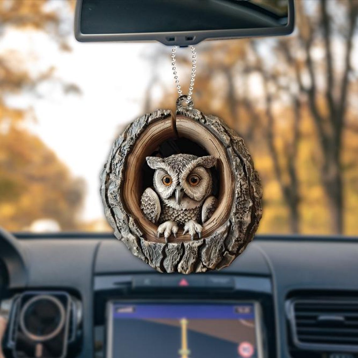 Owl in a Hollow Tree Christmas Ornament, Owl Christmas Hanging Ornament Lovers Holiday