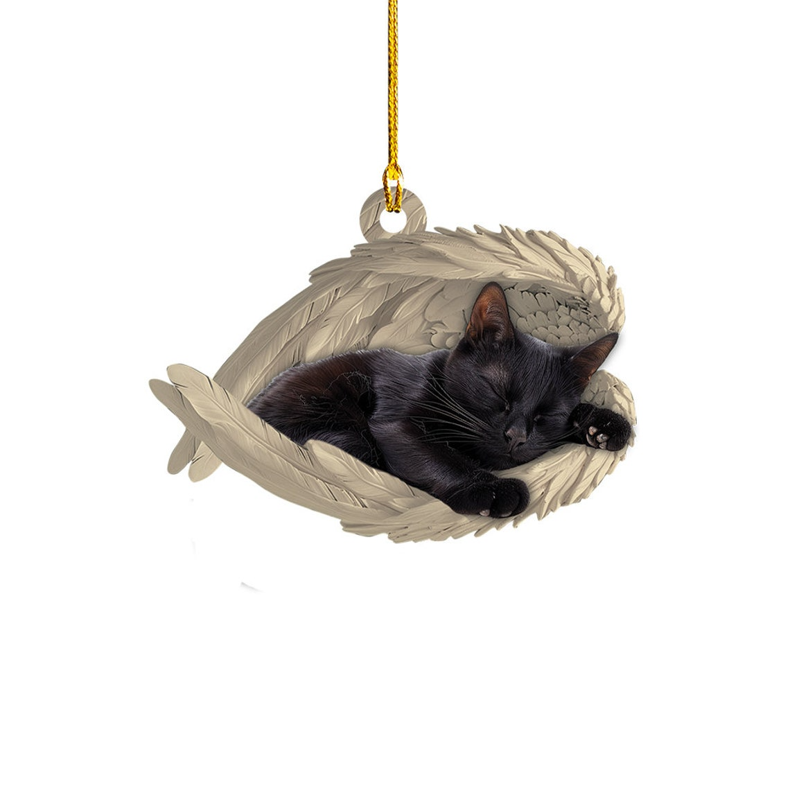 Black Cat Sleeping Angel Ornament Gift, Cute Black Cat Car Hanging Christmas Ornament