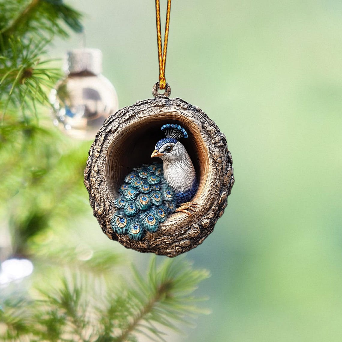 Peacock Flat Hanging Christmas Ornament, Peacock Rearview Mirror Car Ornament Decor Holiday