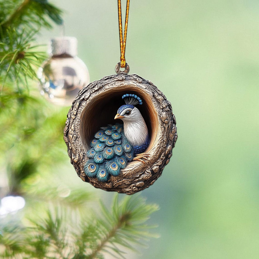 Peacock Flat Hanging Christmas Ornament, Peacock Rearview Mirror Car Ornament Decor Holiday