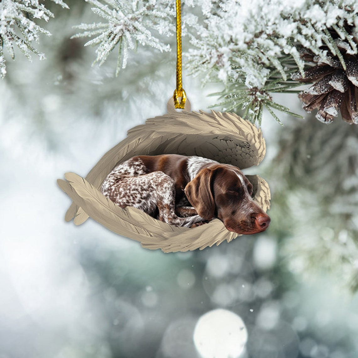 German Shorthaired Pointer Dog Sleeping Angel Wings Ornament, Christmas Cute Dog Hanging Decor Ornament