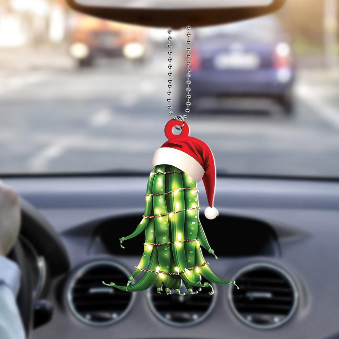 Christmas Green Bean Car Decor Ornament, Unique Green Bean Flat Hanging Ornament Decor