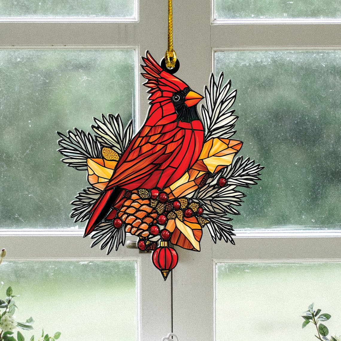 Cardinals Suncatcher, Cardinals Winter Hanging Christmas Ornament