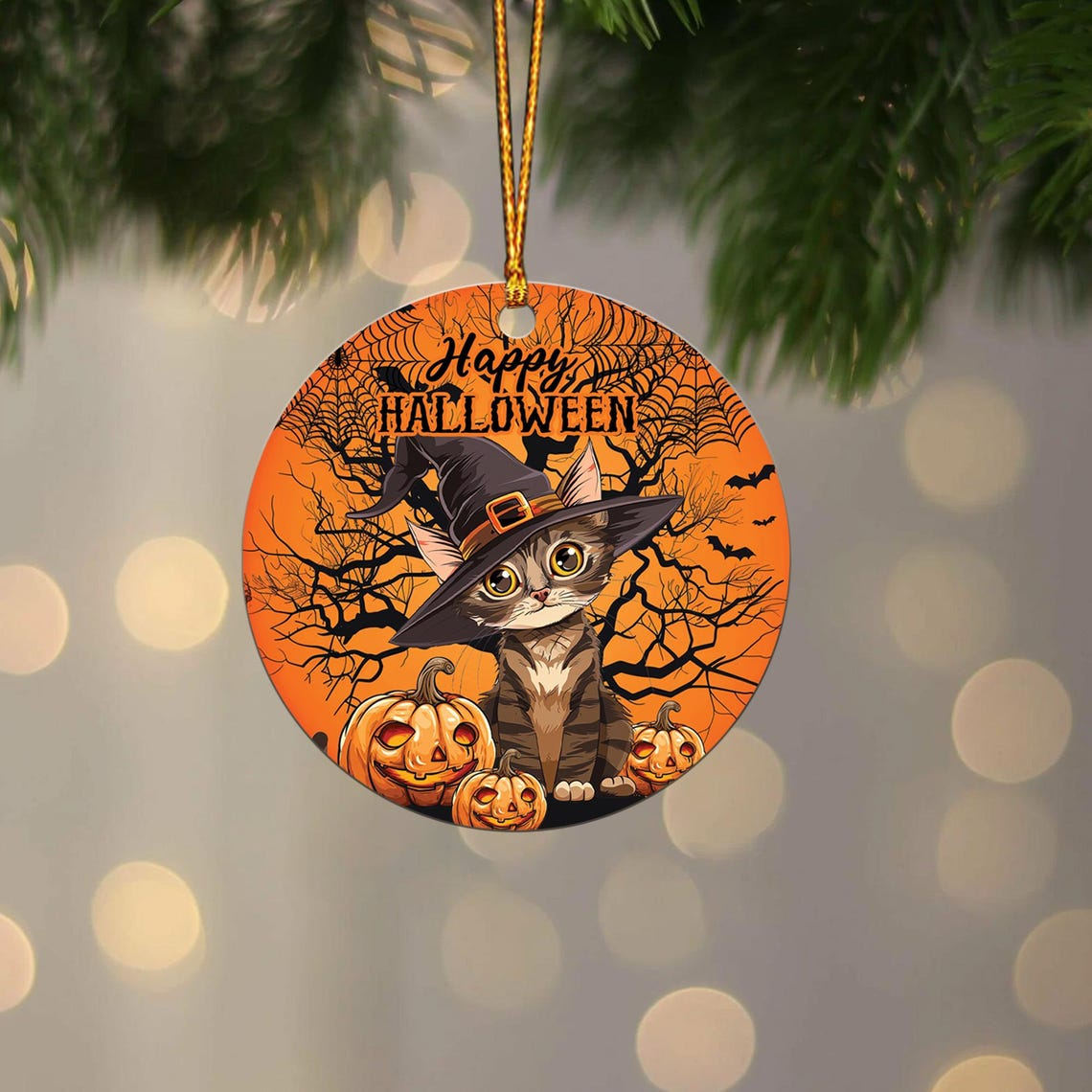 Cute Cat Witch Halloween Ornament, Halloween Cat Hanging Ornament Decor Gift