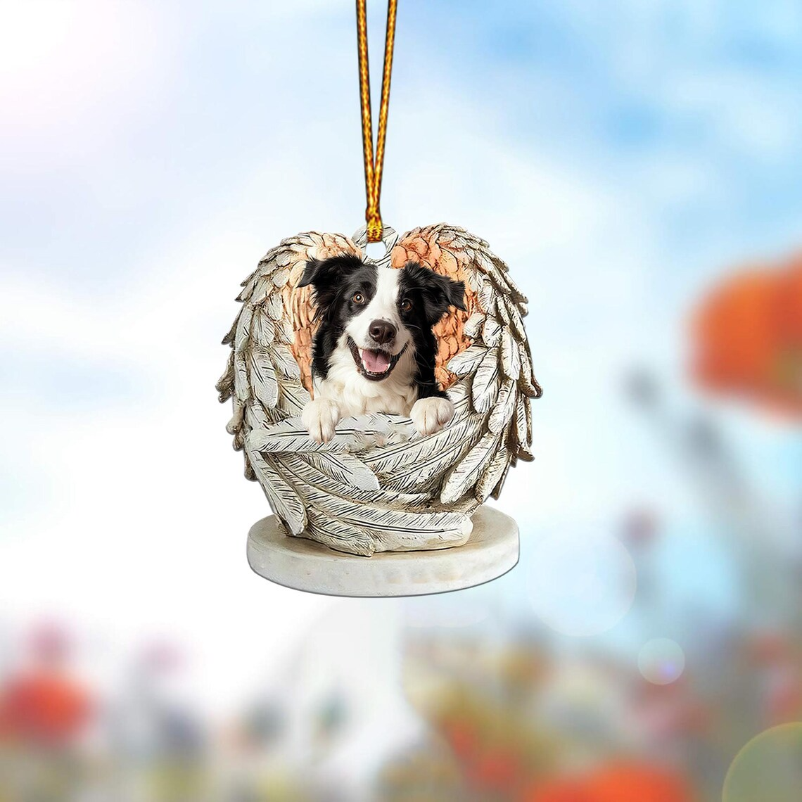 Border Collie Dog Angel Wings Christmas Hanging Ornament, Cute Border Collie Dog Flat Christmas Ornament