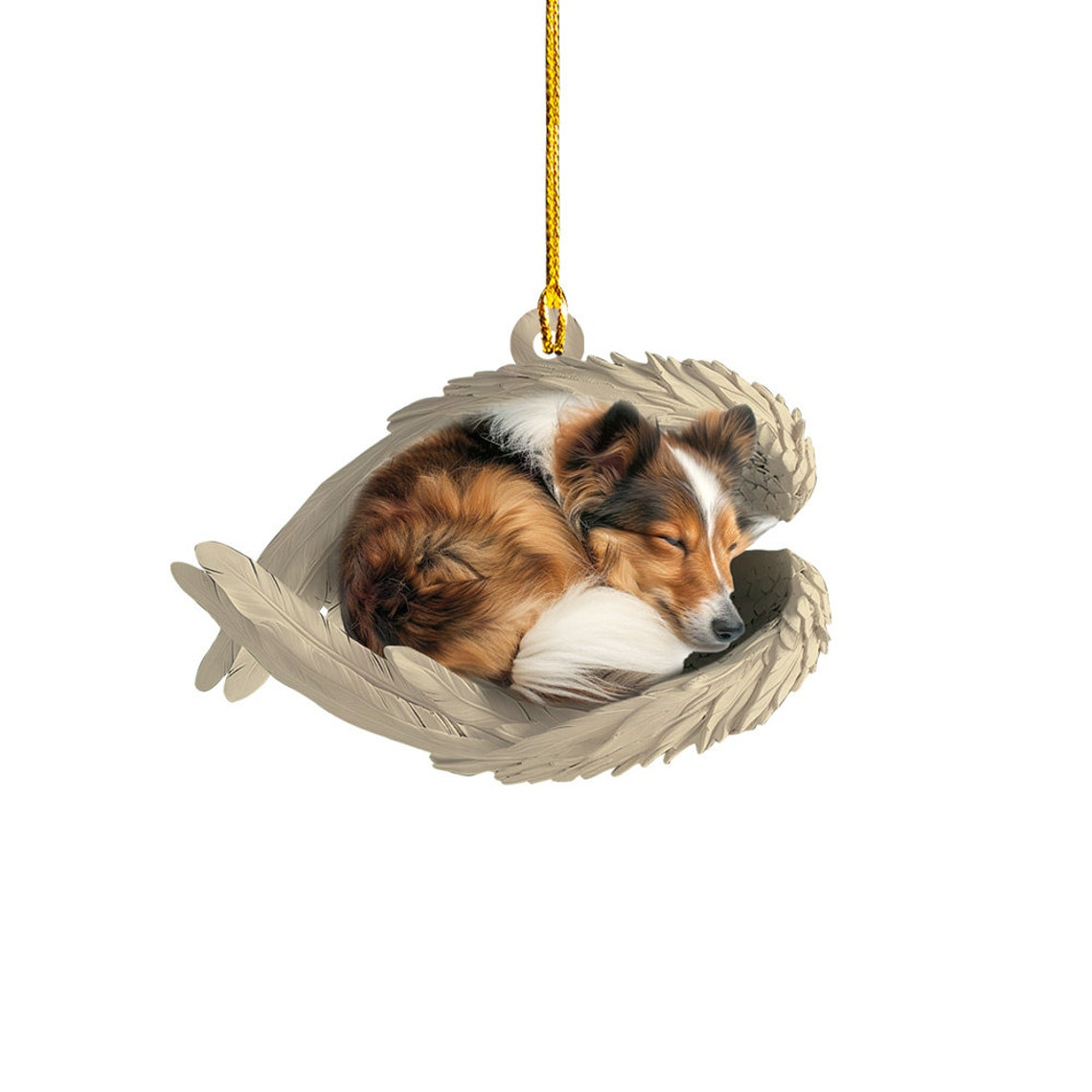 Shetland Sheepdog Sleeping Angel Wings Ornament, Christmas Sheltie Dog Christmas Ornament Gift