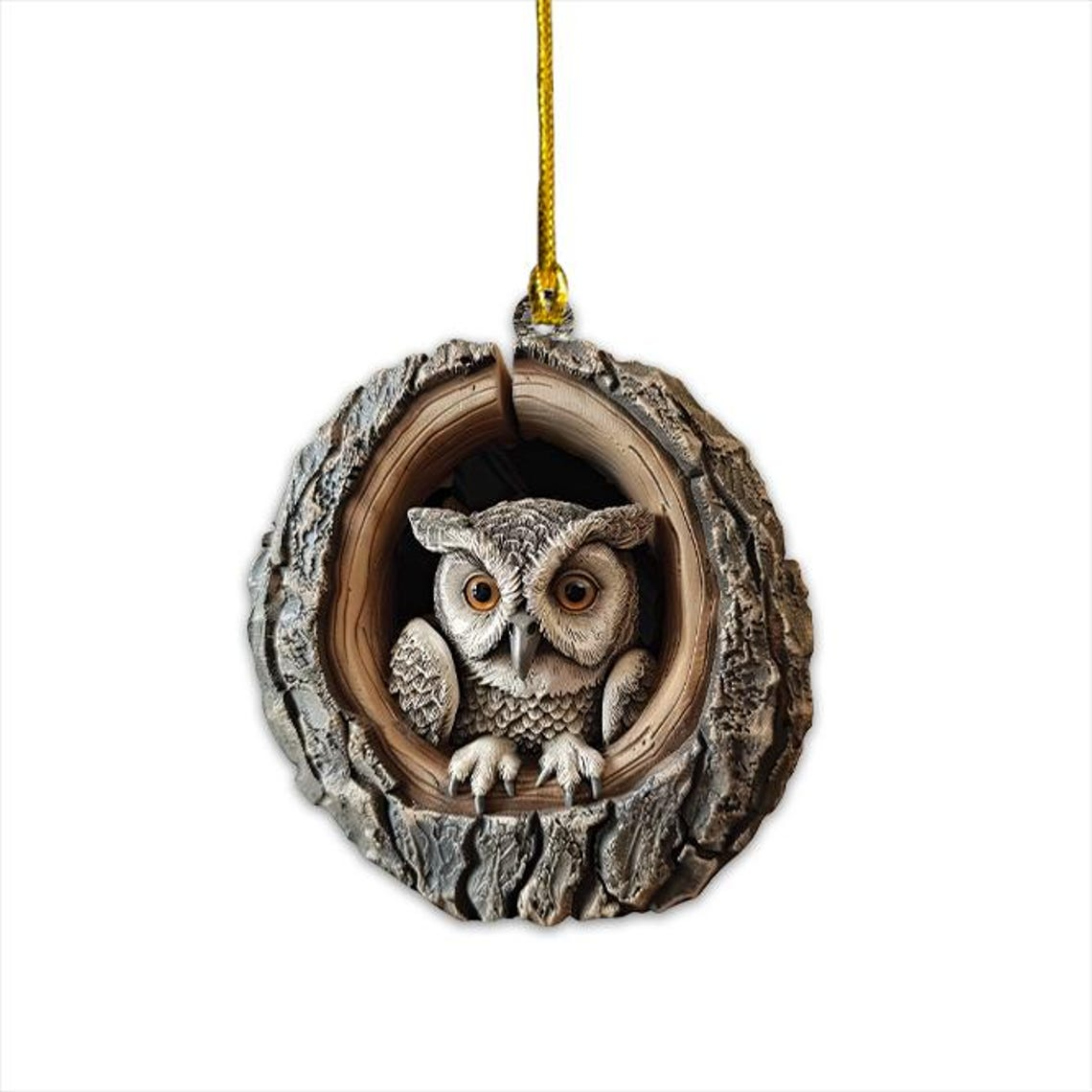 Owl in a Hollow Tree Christmas Ornament, Owl Christmas Hanging Ornament Lovers Holiday