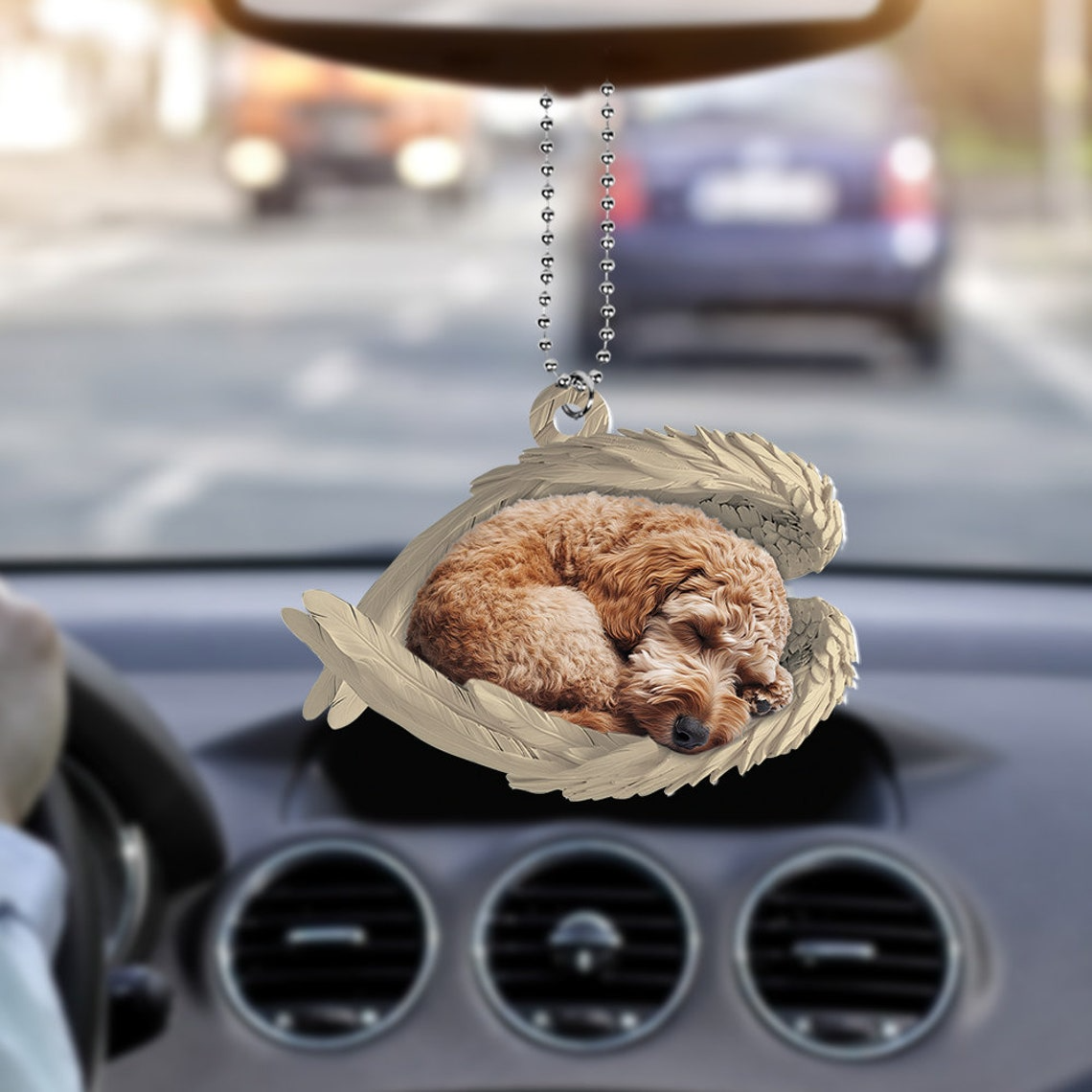 Labradoodle Dog Sleeping Angel Wings Ornament, Labradoodle Dog Christmas Ornament