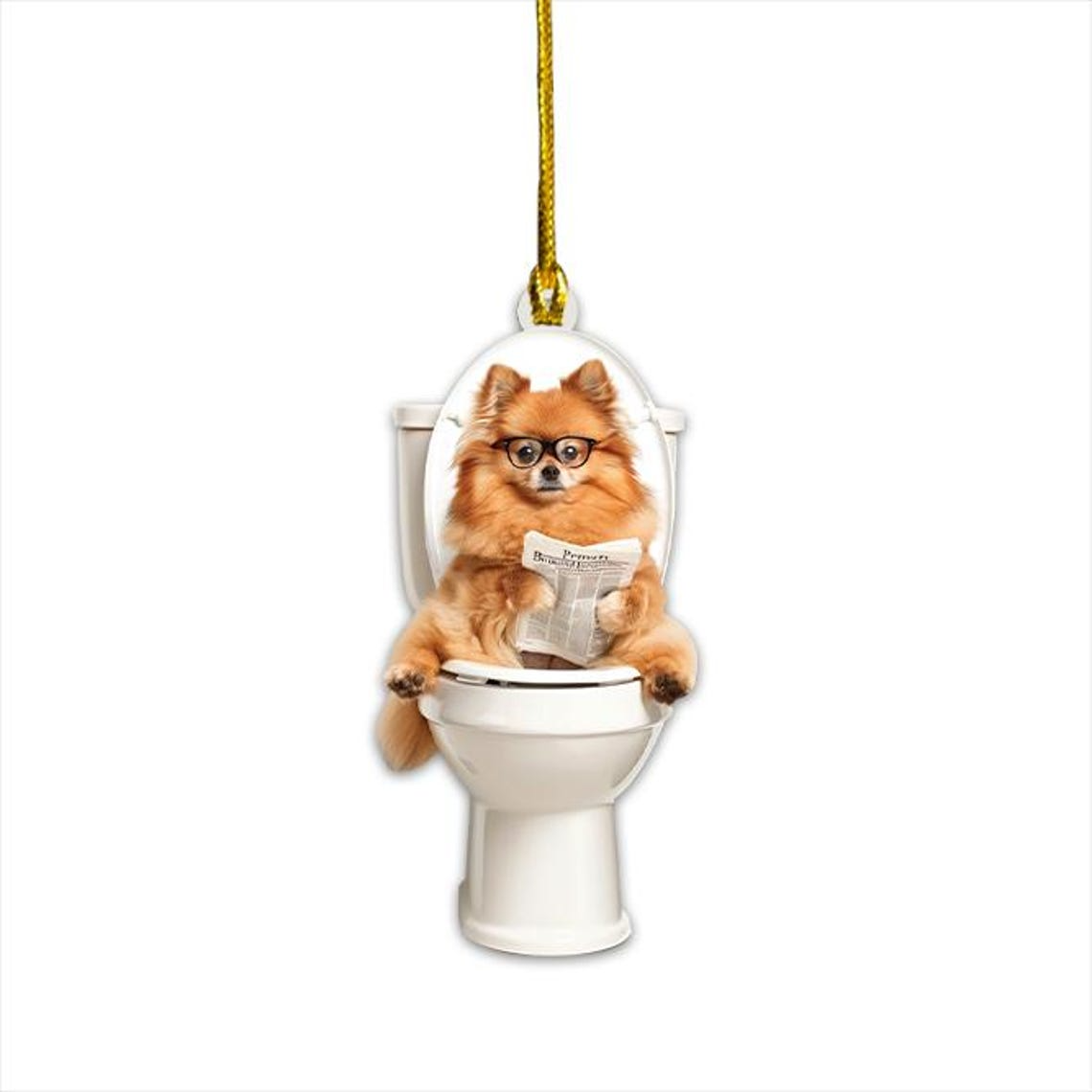 Pomeranian Dog Sit On Toilet Ornament, Pomeranian Dog Car Ornament Christmas Gift