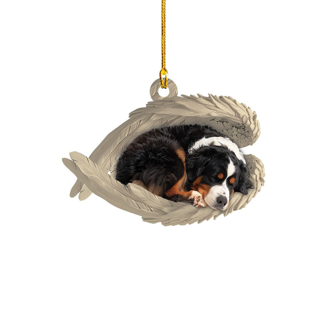 Bernese Mountain Dog Sleeping Angel Wings Ornament, Christmas Cute Dog Car Ornament Decor Gift