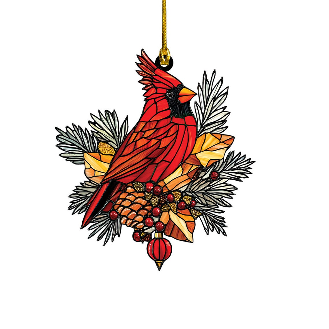 Cardinals Suncatcher, Cardinals Winter Hanging Christmas Ornament