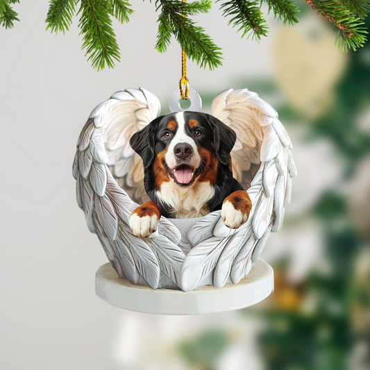 Cute Bernese Mountain Dog Angel Wings Hanging Ornament, Bernese Mountain Dog Flat Ornament Decor Holiday