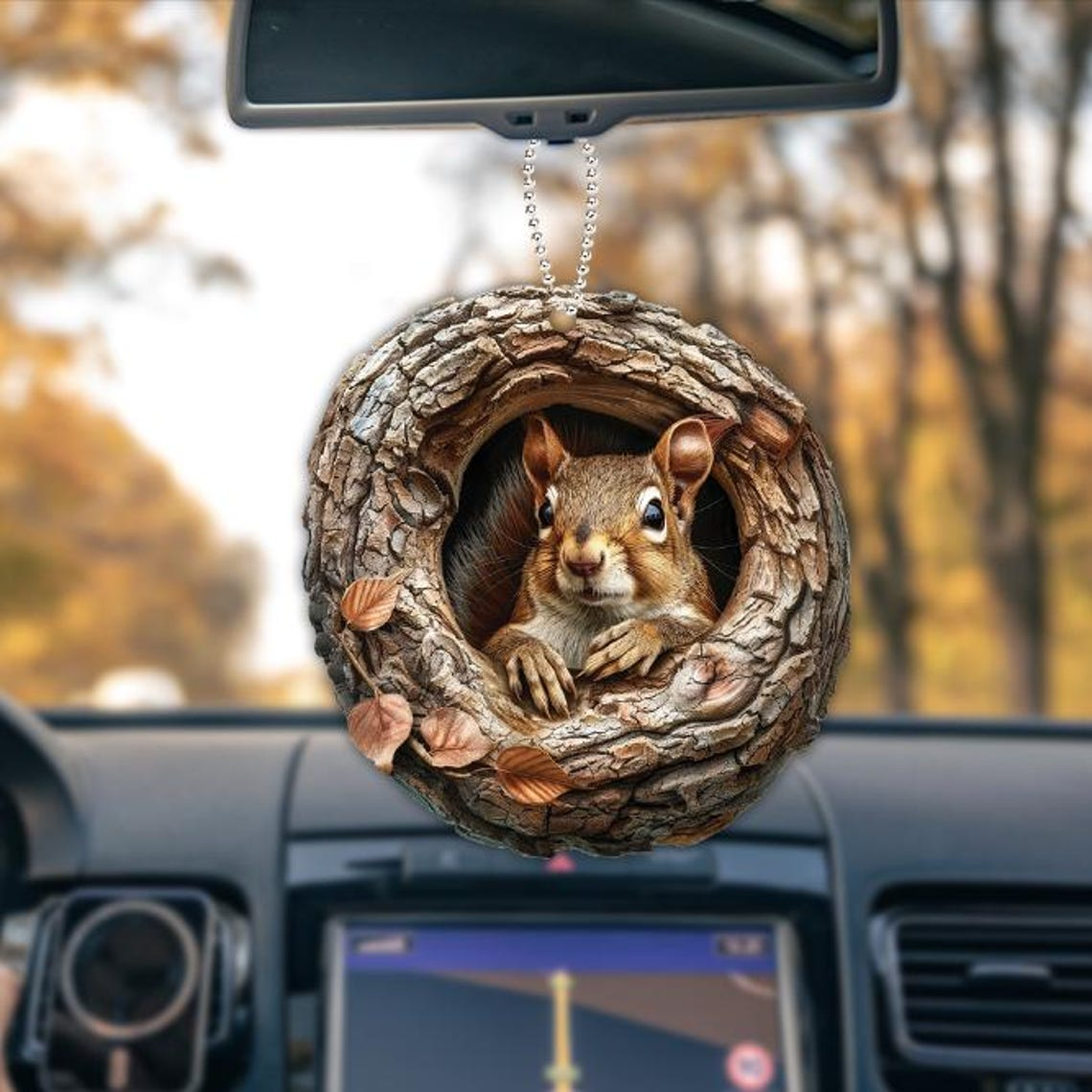 Squirrel in a Hollow Tree Seeing Outside Ornament, Squirrel Hanging Christmas Ornament