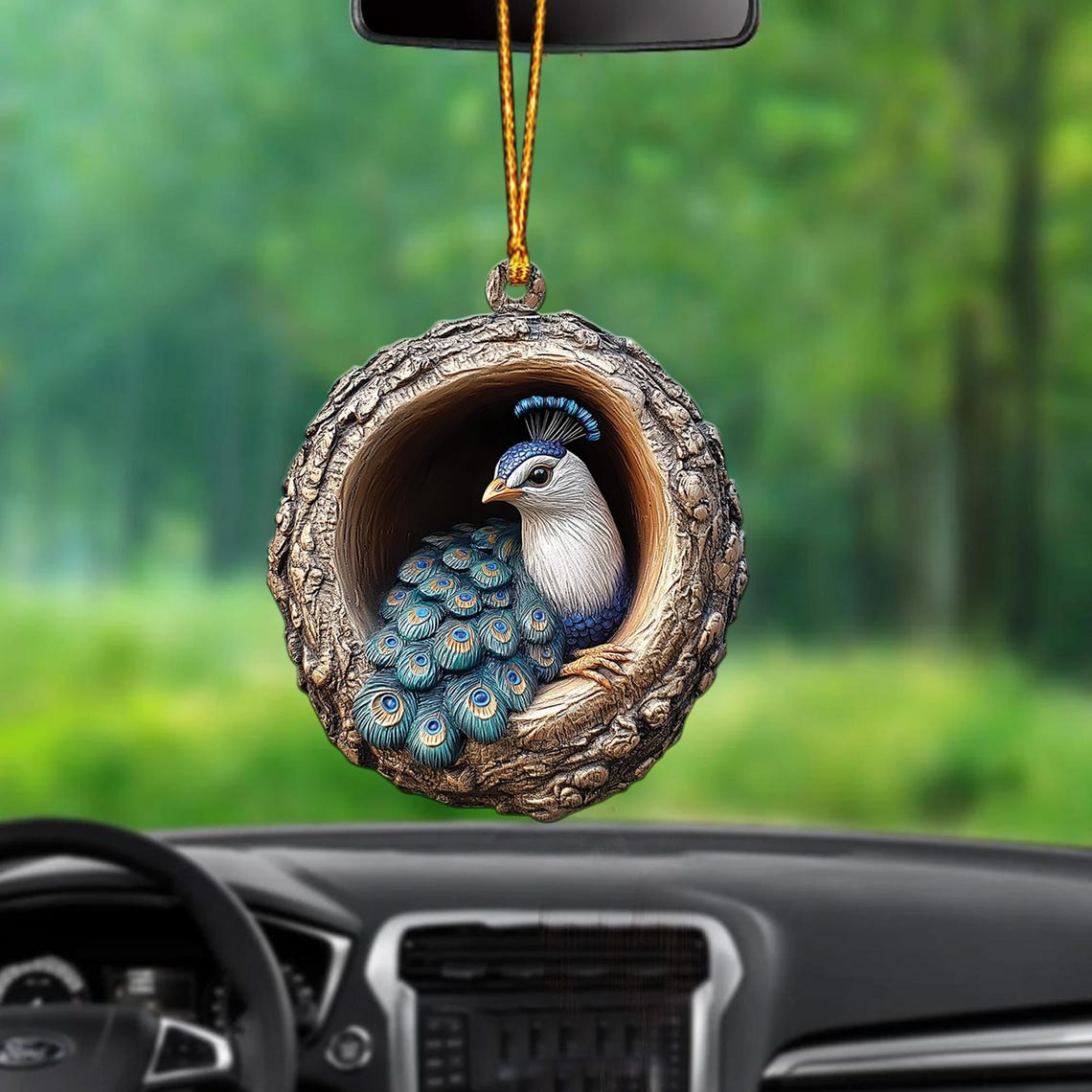 Peacock Flat Hanging Christmas Ornament, Peacock Rearview Mirror Car Ornament Decor Holiday