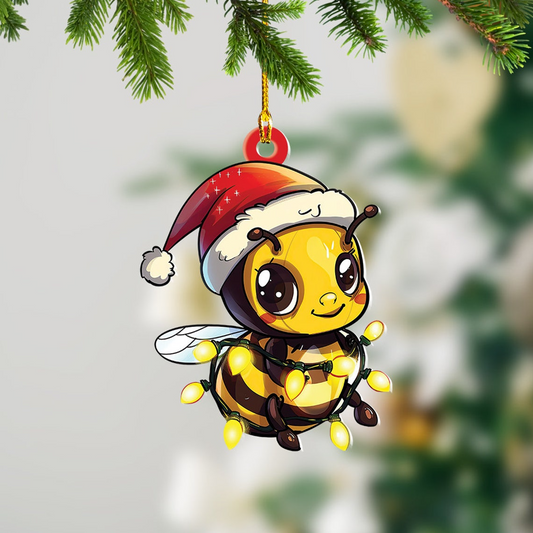 Cute Bee Christmas Lights Ornament Decor, Bee Flat Car Hanging Christmas Ornament Decor Gift