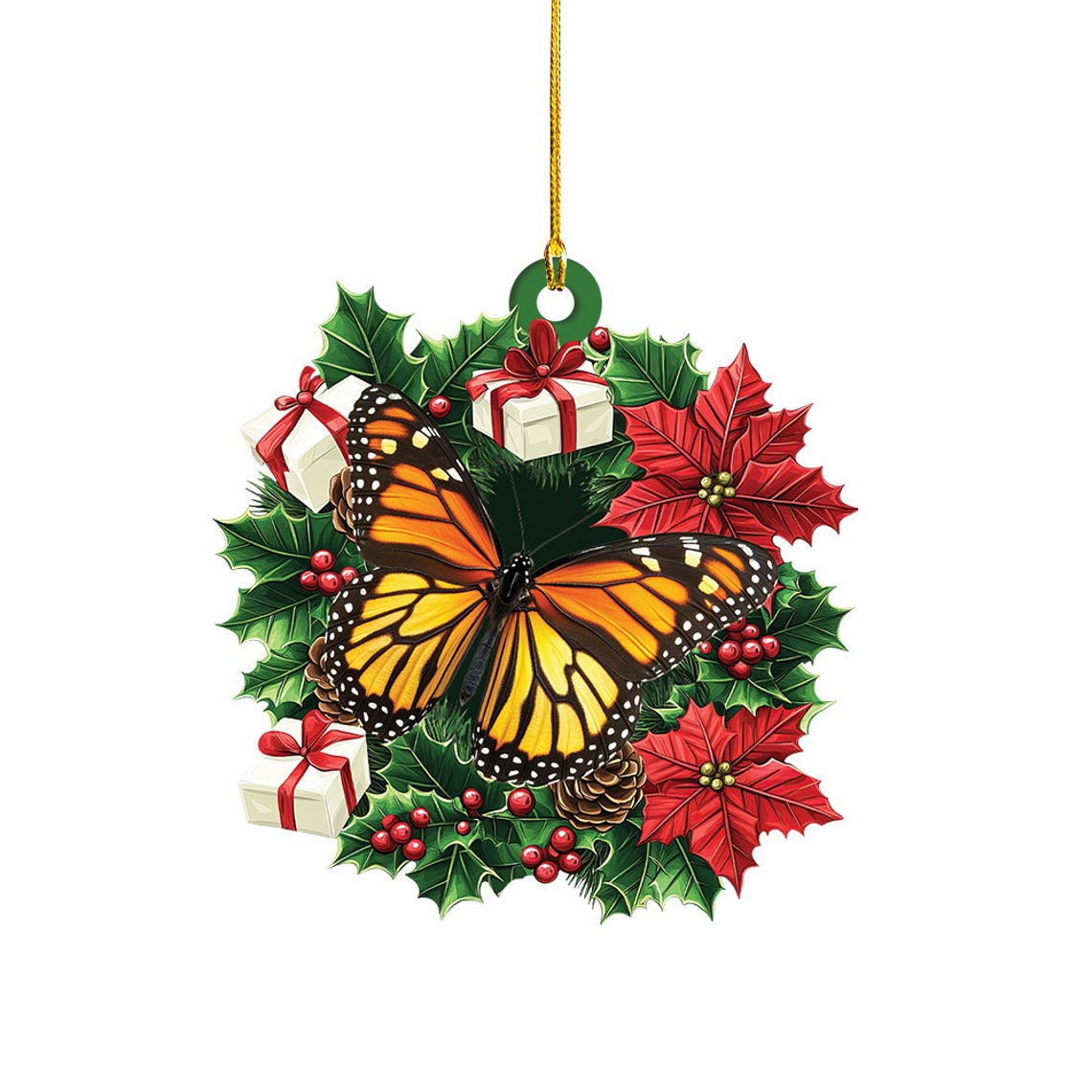 Butterfly Christmas Tree Wreath Ornament, Butterfly Rearview Mirror Car Ornament Holiday Gift