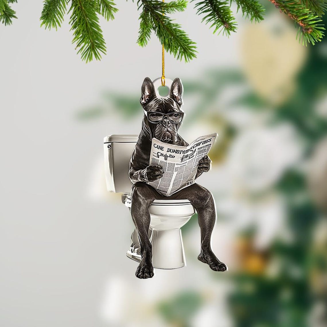 Cane Corso Dog Sit On Toilet Ornament, Cane Corso Dog Christmas Hanging Ornament