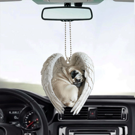 Pug Dog Angel Wings Car Christmas Ornament, Pug Dog Sleeping Angel Hanging Decor Ornament