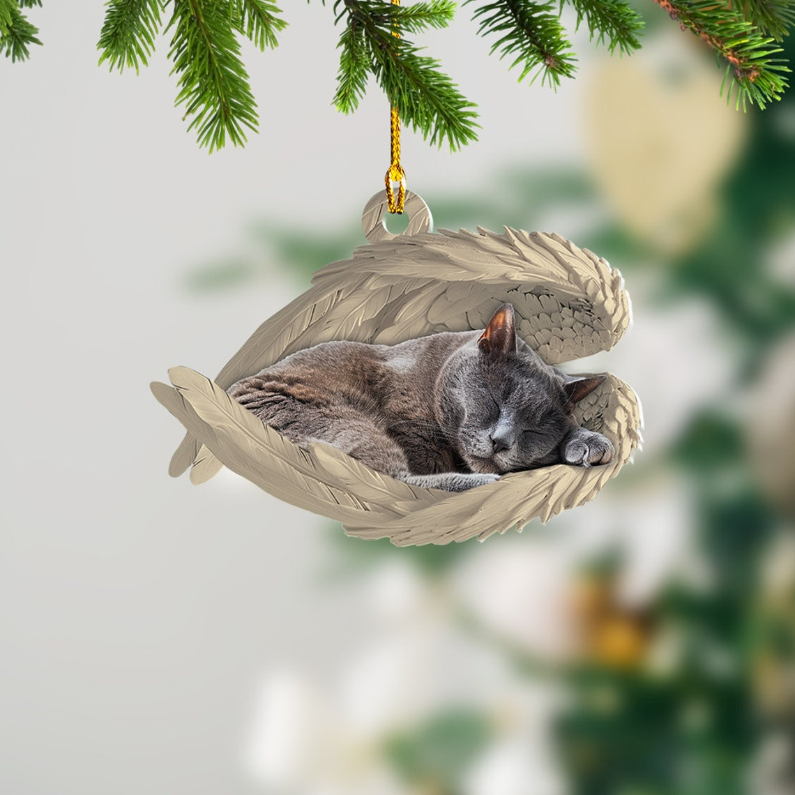 Chartreux Cat Sleeping Angel Christmas Ornament, Chartreux Cat Angel Car Ornament Christmas Gift