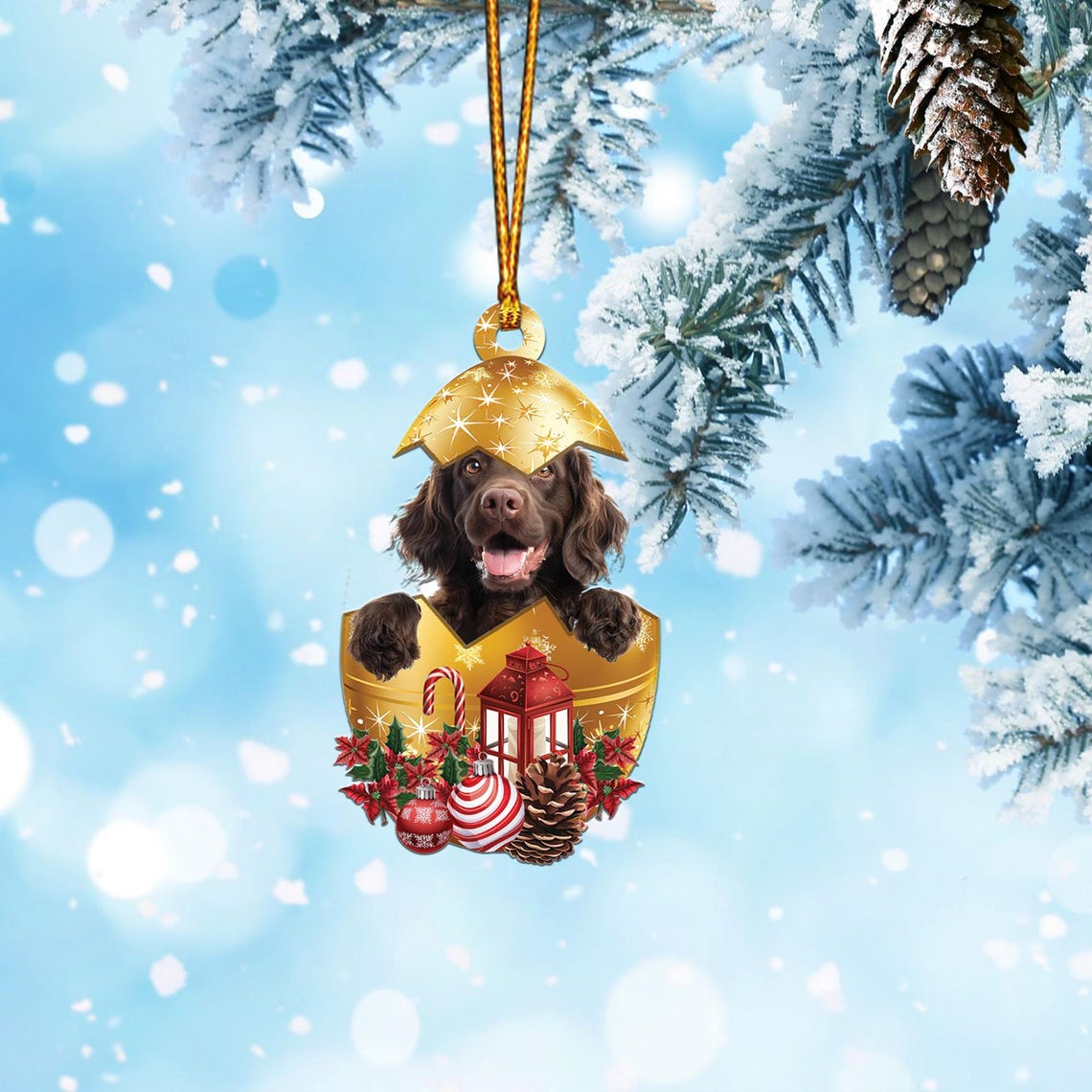 Boykin Spaniel In in Golden Egg Christmas Ornament, Christmas Dog Ornament Decor Gift