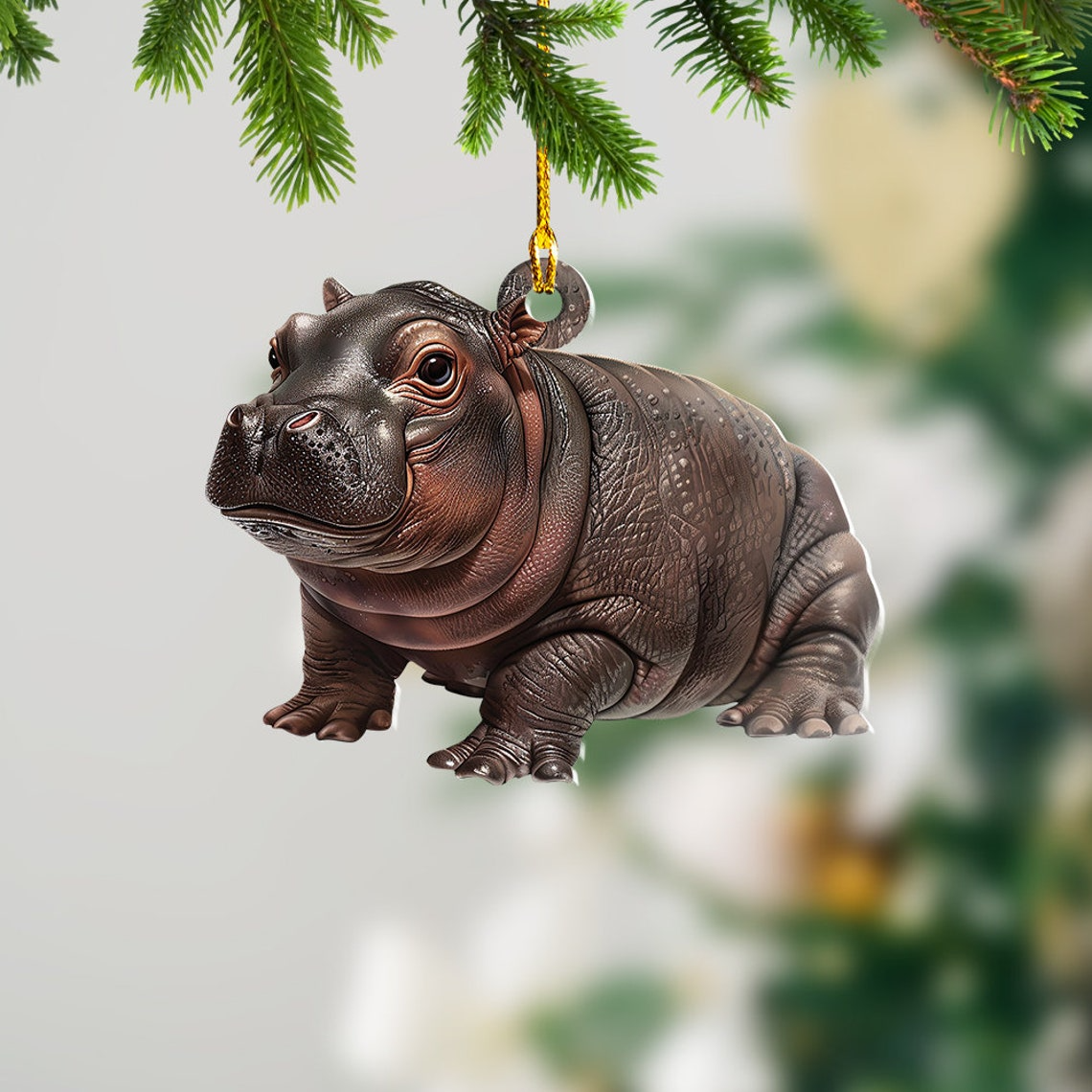 Cute Baby Hippo Moo Deng Flat Ornament, Christmas Moo Deng Hanging Ornament Decor Gift