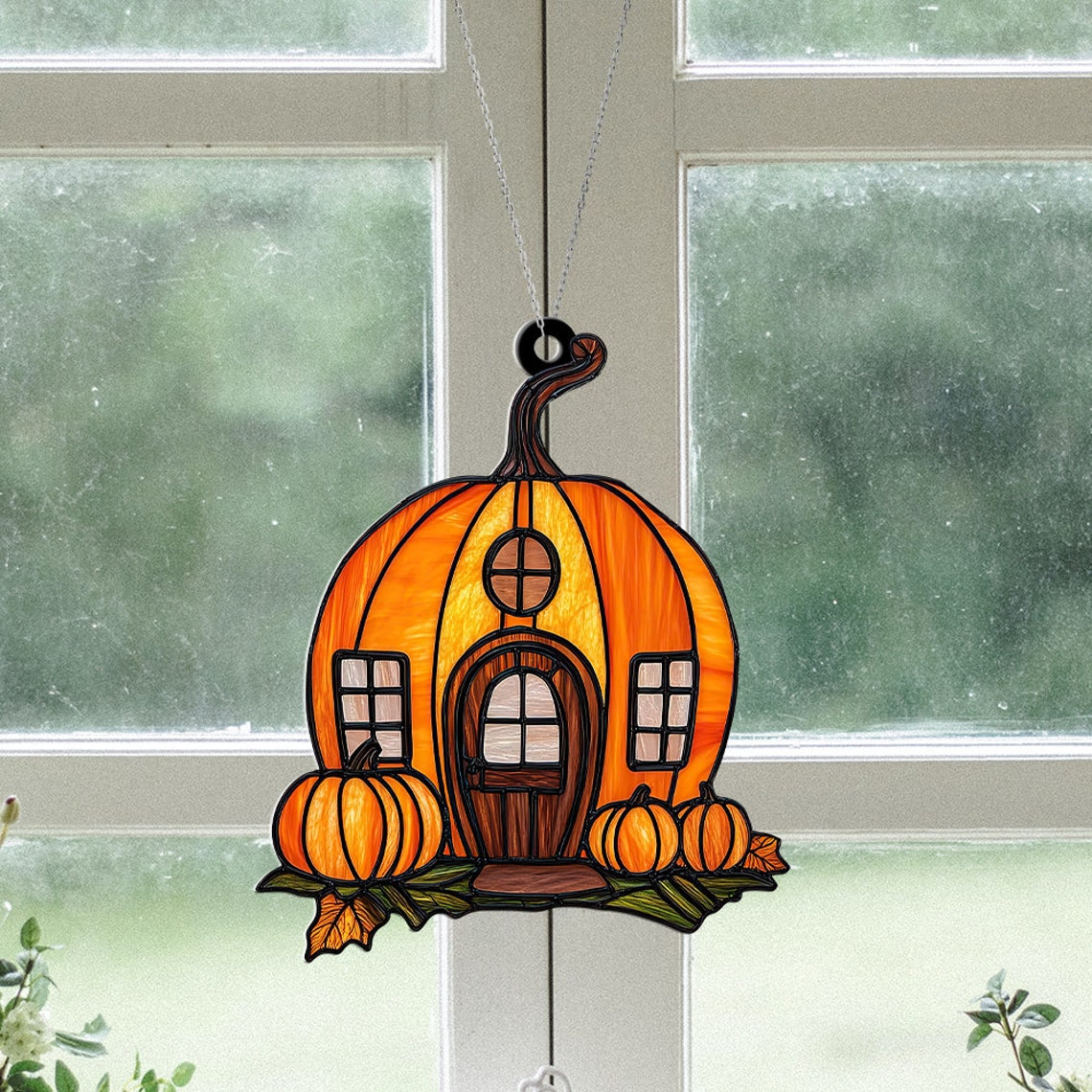 Pumpkin House Suncatcher, Pumpkin House Hanging Ornament Decor