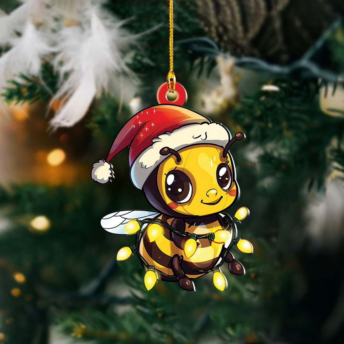 Cute Bee Christmas Lights Ornament Decor, Bee Flat Car Hanging Christmas Ornament Decor Gift