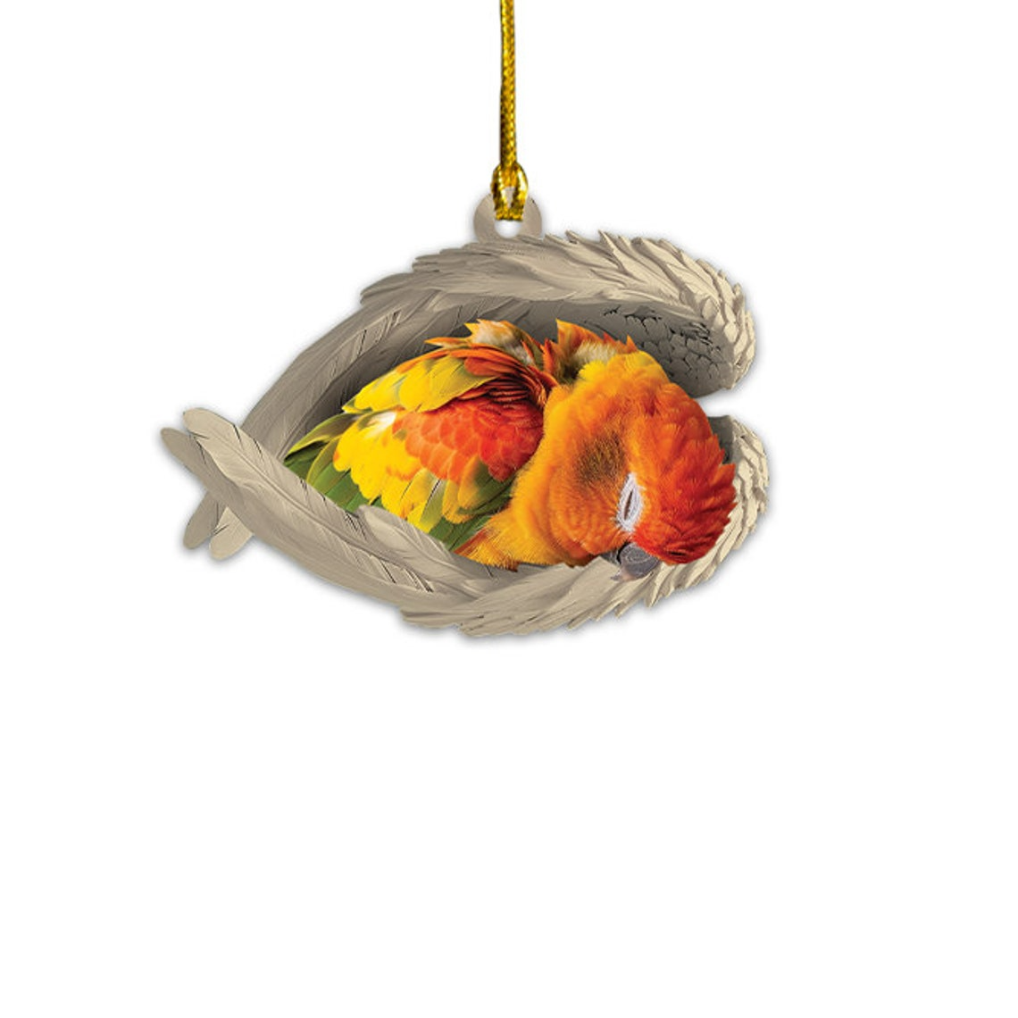 Christmas Sun Conure Sleeping Angel Ornament, Sun Conure Parrot Christmas Ornament Decor