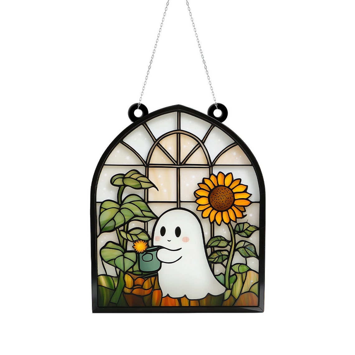 Cute Ghost Planting Halloween Suncatcher, Cute Ghost Suncatcher Decor