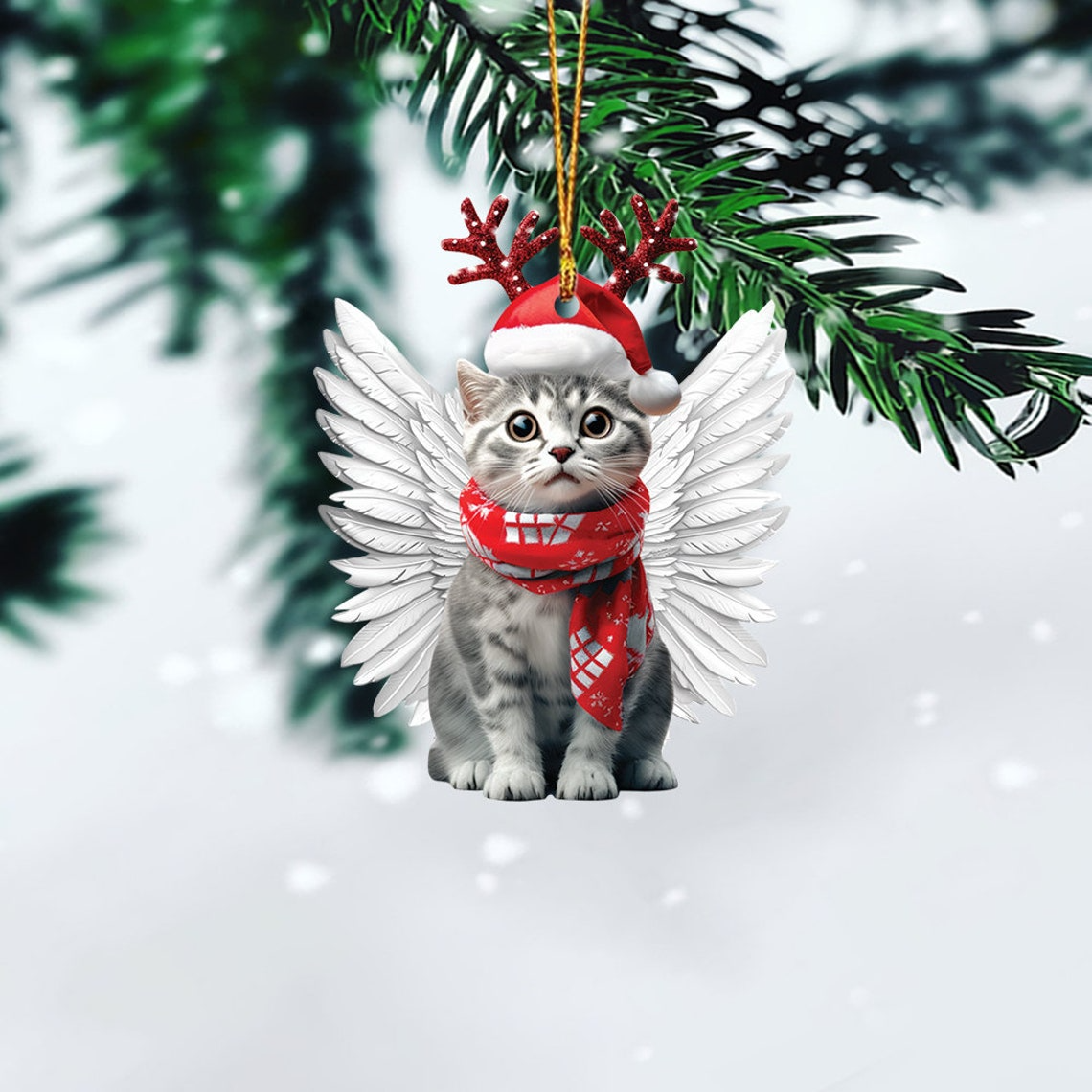 Cute Cat Angel Wings Christmas Tree Ornament, Cat Car Christmas Ornament Decor Holiday Gift