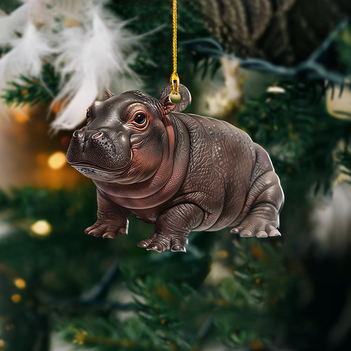 Cute Baby Hippo Moo Deng Flat Ornament, Christmas Moo Deng Hanging Ornament Decor Gift