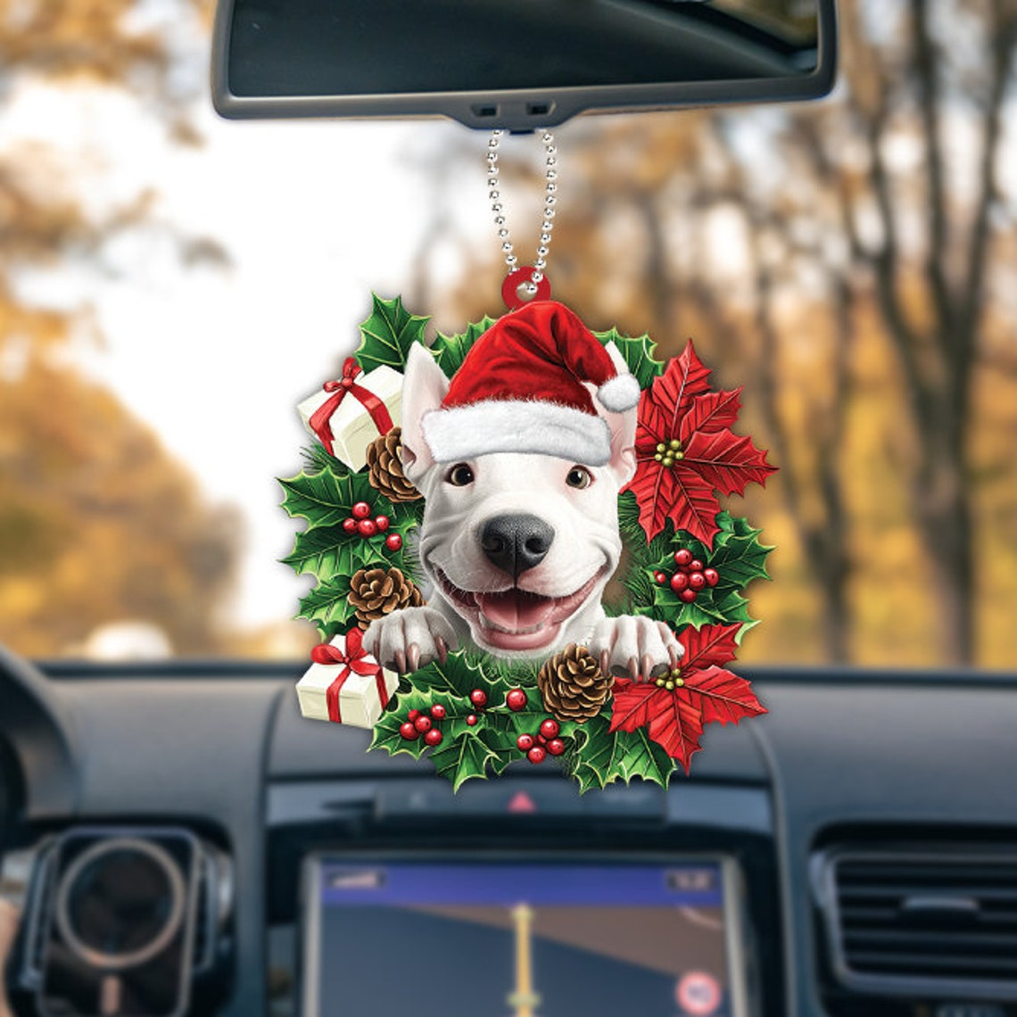 Bull Terrier Dog Christmas Wreath Ornament, Ornament Bull Terrier Dog Christmas Hanging Decor Gift