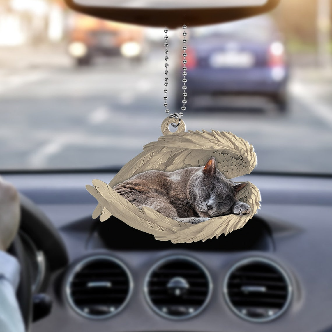 Chartreux Cat Sleeping Angel Christmas Ornament, Chartreux Cat Angel Car Ornament Christmas Gift