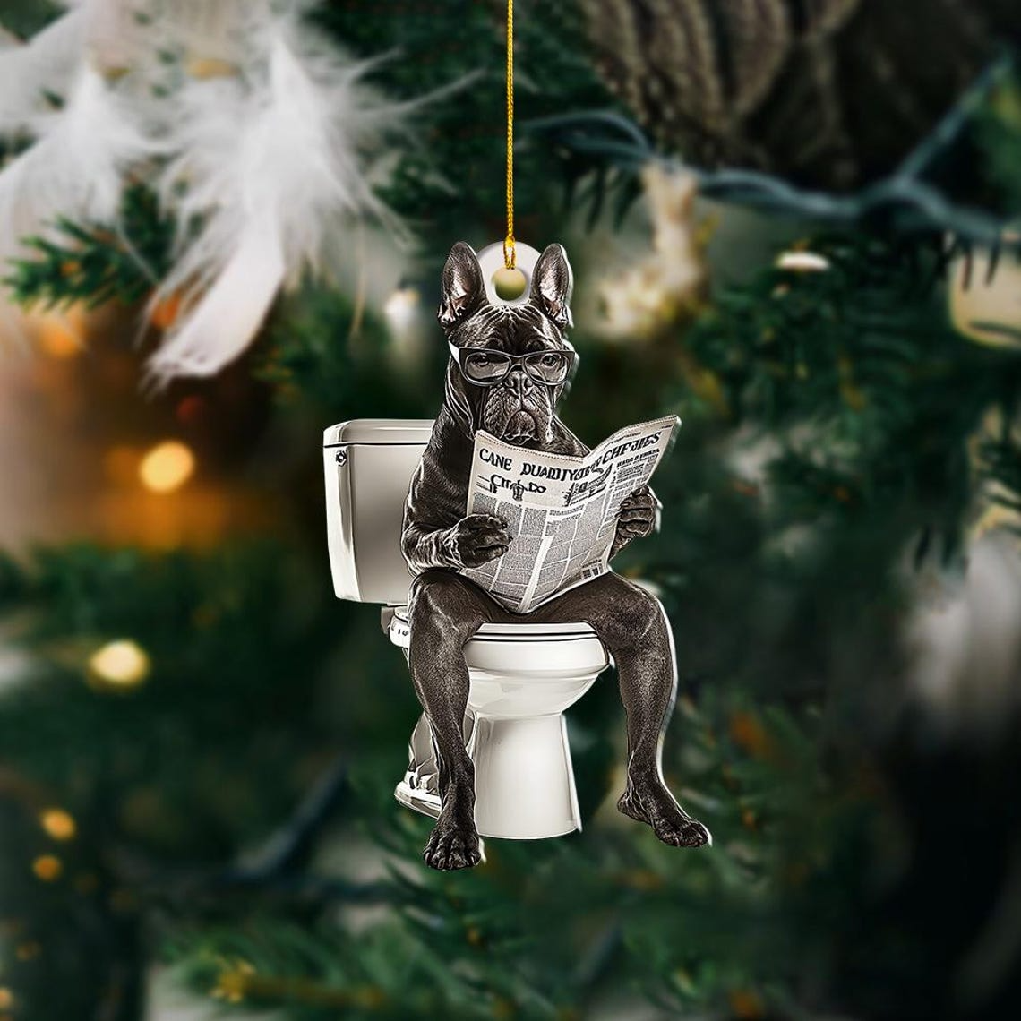 Cane Corso Dog Sit On Toilet Ornament, Cane Corso Dog Christmas Hanging Ornament