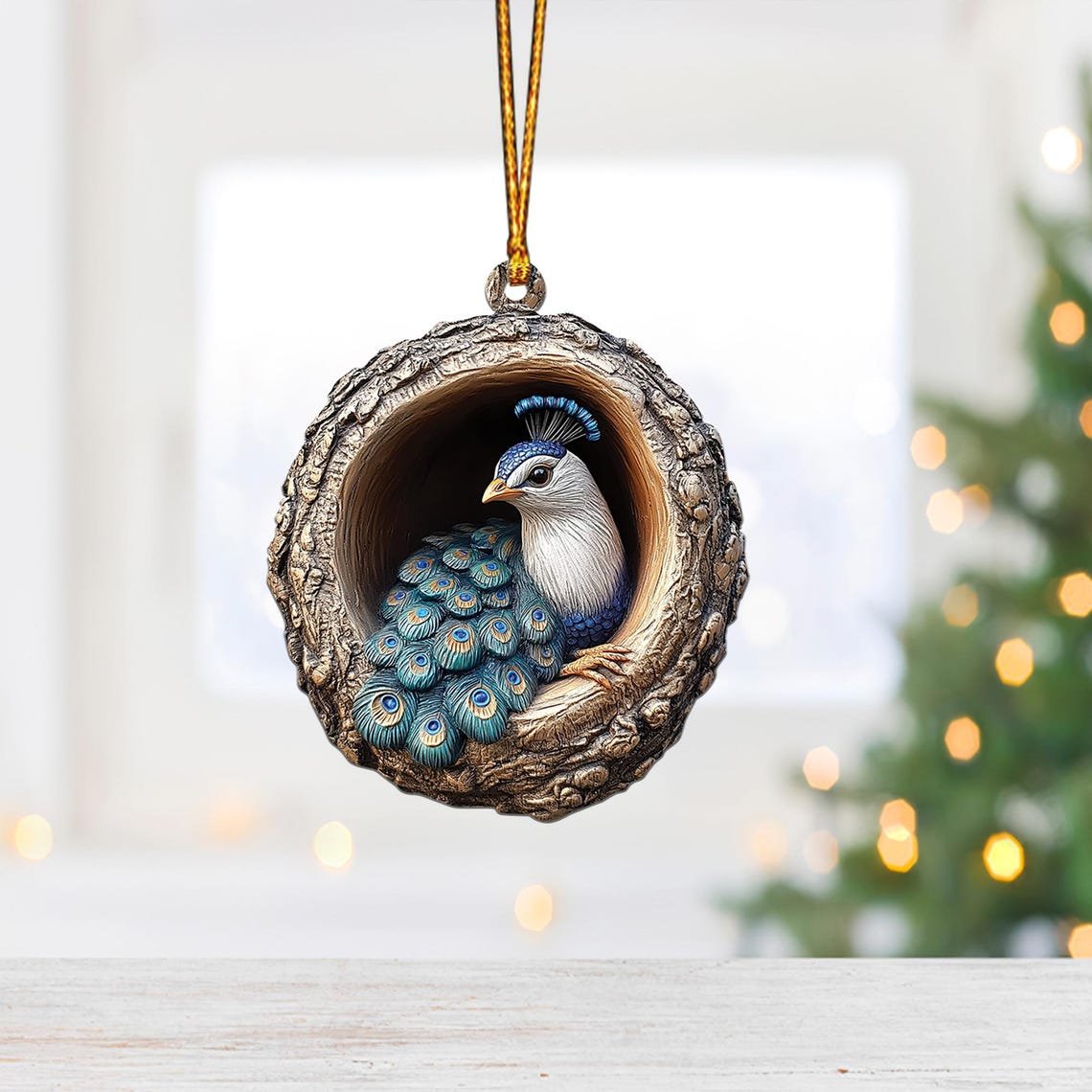 Peacock Flat Hanging Christmas Ornament, Peacock Rearview Mirror Car Ornament Decor Holiday