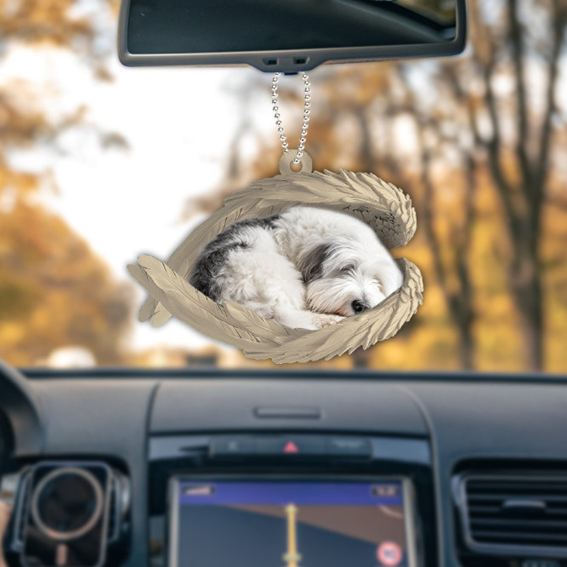 Old English Sheepdog Sleeping Angel Wings Ornament, Old English Sheepdog Christmas Ornament Gift