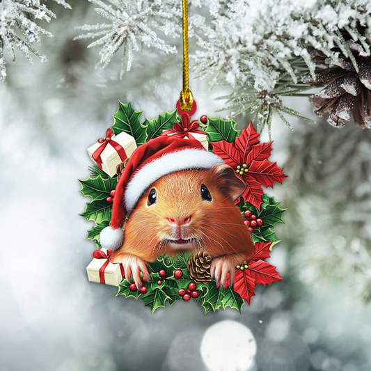 Guinea Pig Christmas Wreath Ornament, Guinea Pig Rearview Mirror Car Ornament Holiday Gift